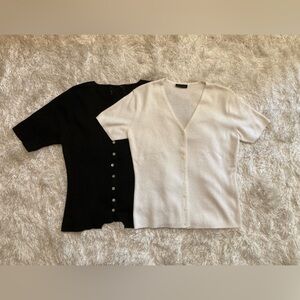 2 for 1 Express Black with White Cardigan Shirt Sleeve Detailed V-neck
